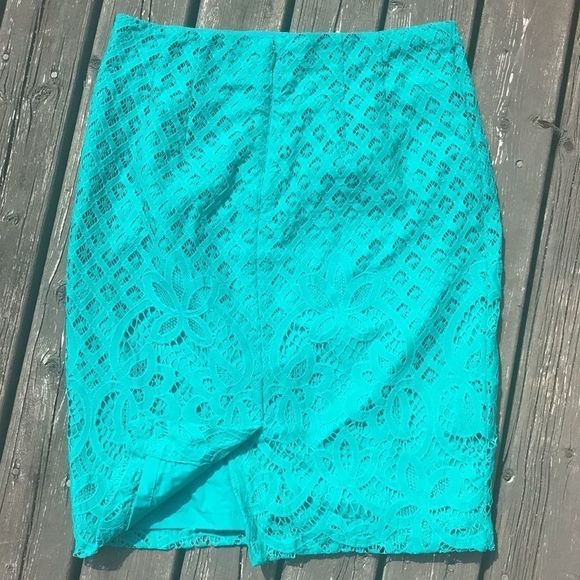 ANN TAYLOR LOFT Lace Teal Pencil Skirt - Picture 7 of 10